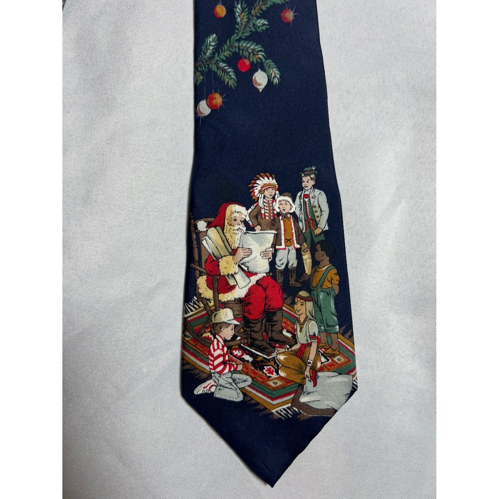 Zylos George Machado Mens Navy Blue 100% Italian Silk Santa Claus‎ Christmas Tie